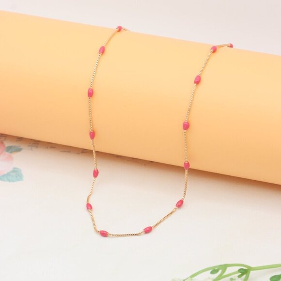 Elegant Rose Gold Beaded Necklace with Adjustable Chain, XPNL0336 - Picture 1 of 12